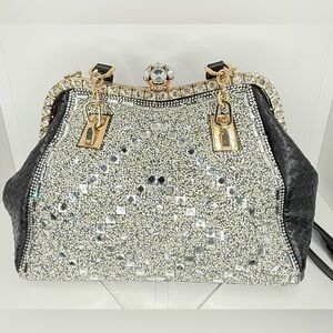 Elegant Black, Silver & Gold Embellished Handbag
